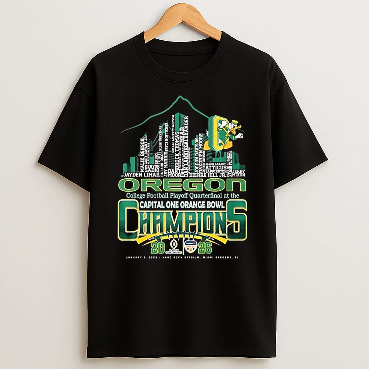 Oregon Ducks College Football Playoff Quarterfinal At The Capital One Orange Bowl Champions 2026 Skyline Names T Shirt