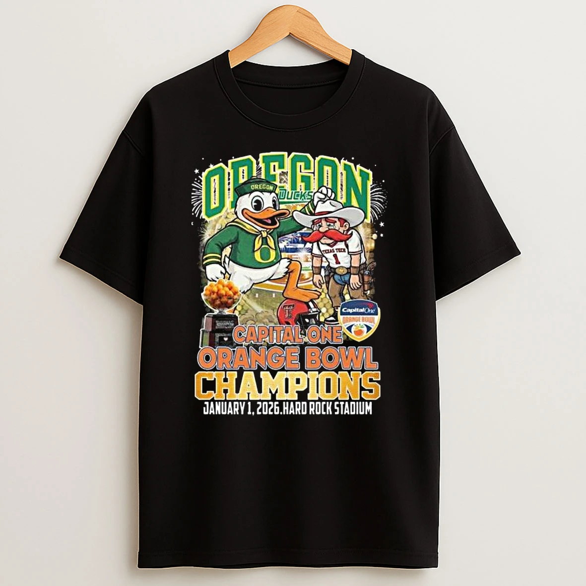 Oregon Ducks Football 2026 Capital One Orange Bowl Champions Winner Mascot T Shirt