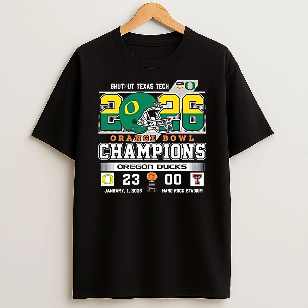 Oregon Ducks Shut Ut Texas Tech Capital One Orange Bowl Champions Jan 1 2026 Hard Rock Stadium T Shirt