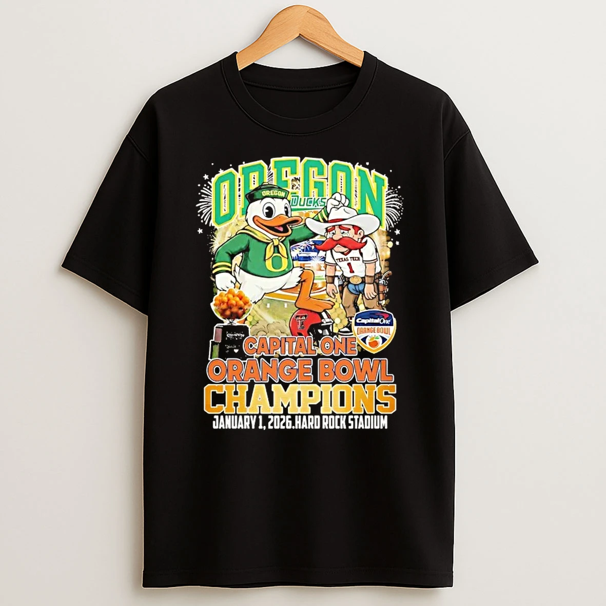 Oregon Ducks Beat Texas Tech Red Raiders 2026 Capital One Orange Bowl Champions T Shirt