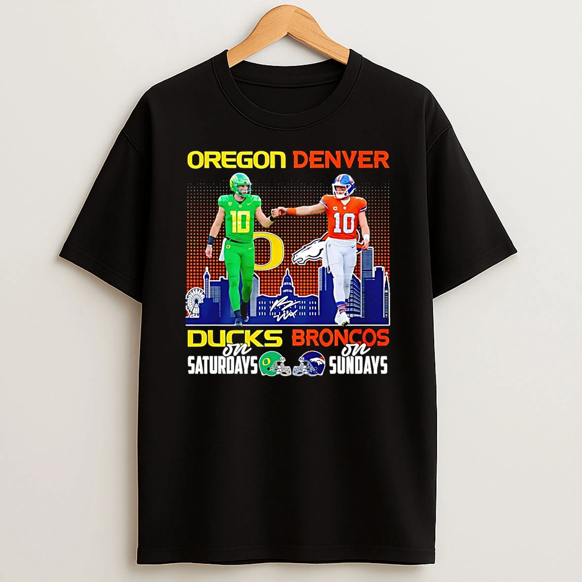 Oregon Ducks On Saturdays And Denver Broncos On Sundays T Shirt