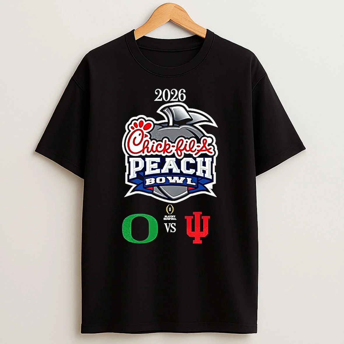 Oregon Ducks Vs Indiana Hoosiers Cfp Chick Fil A Peach Bowl 2026 Logo T Shirt