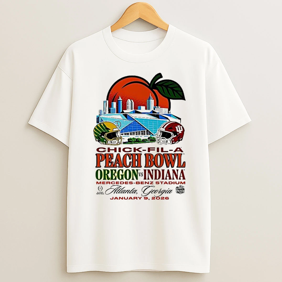 Oregon Vs Indiana Hoosiers Chick Fil A Peach Bowl 2026 Stadium Matchup T Shirt