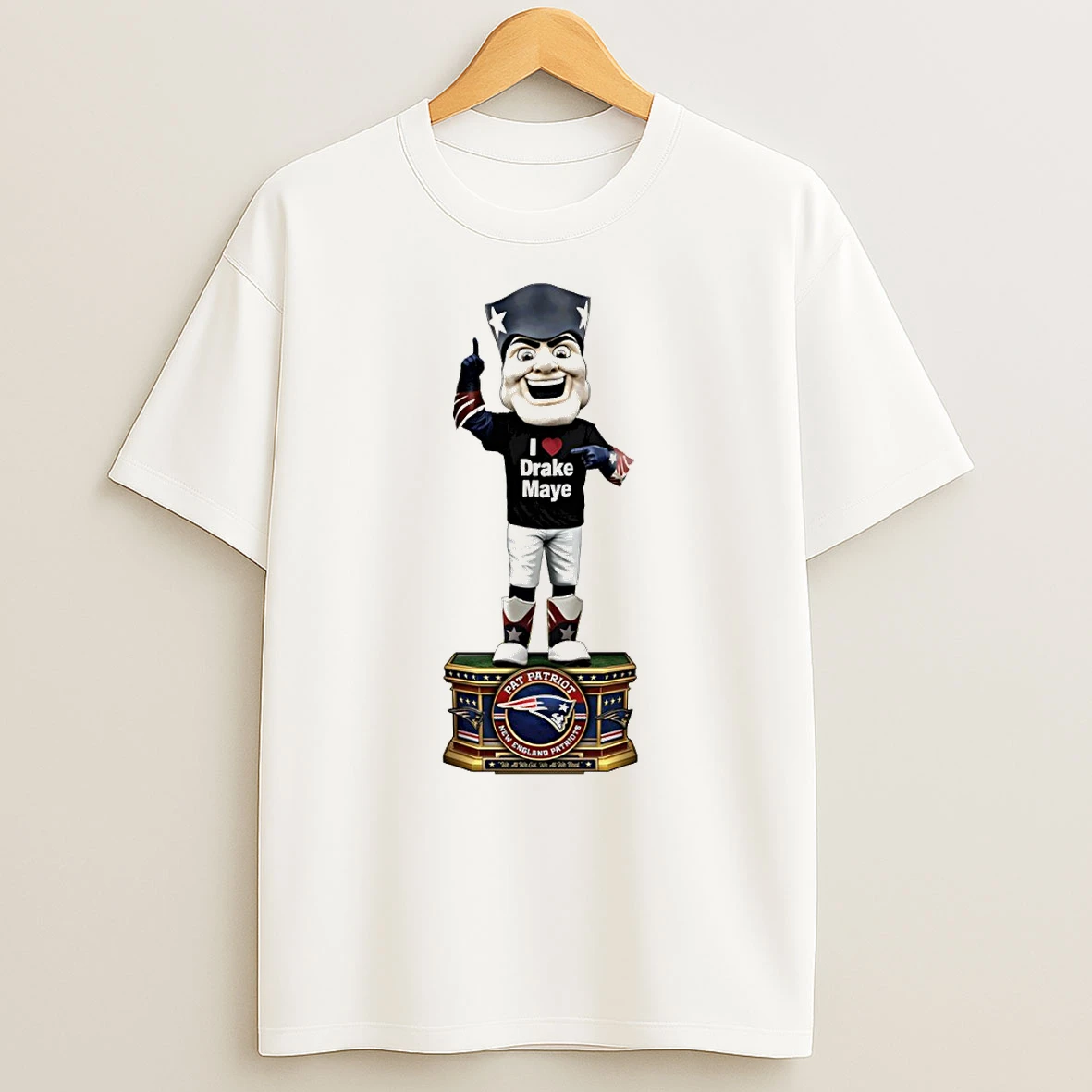 Pat Patriot Bobblehead New England Patriots Football I Love Drake Maye Superbowl T Shirt