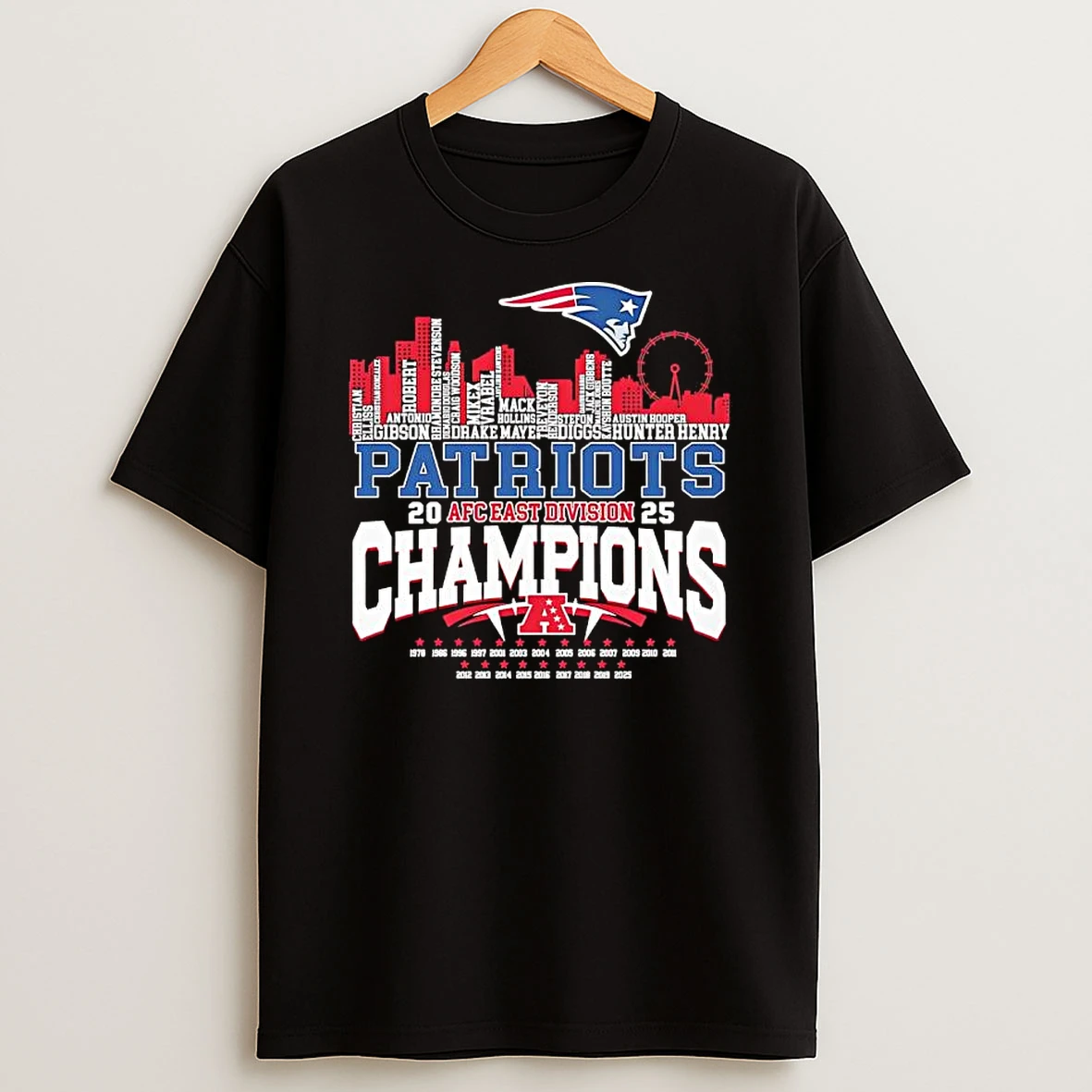 Patriots 2025 Afc East Division Champions Skyline Name Palyers T Shirt