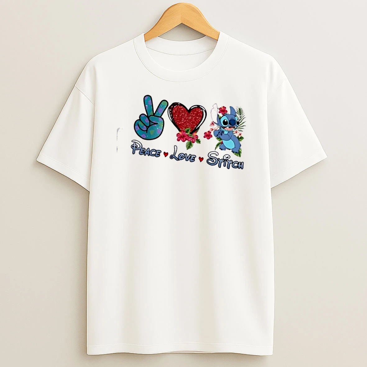 Peace Love Stitch Floral T Shirt