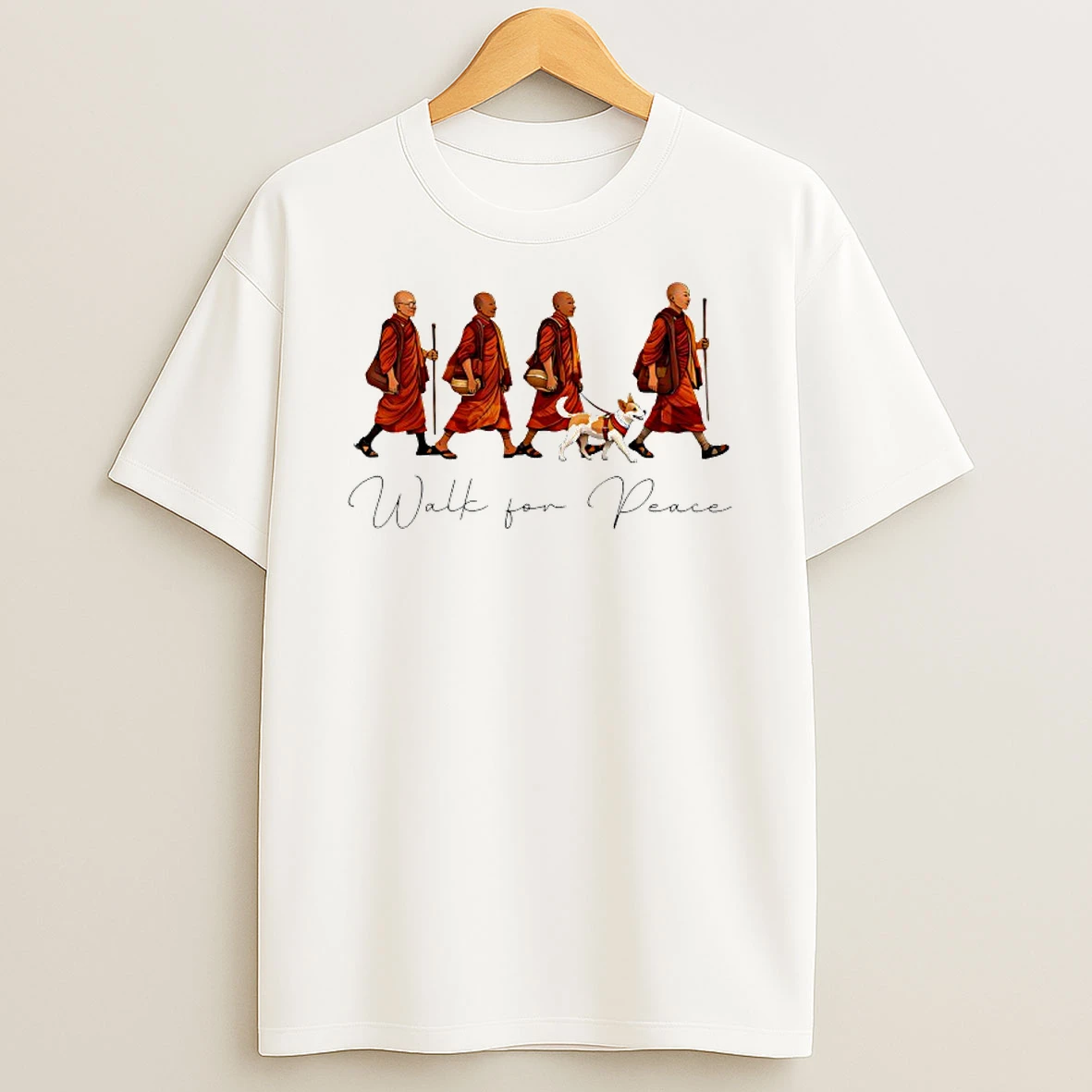 Peace Walking Monks And Aloka Dog Walk For Peace Funny T Shirt