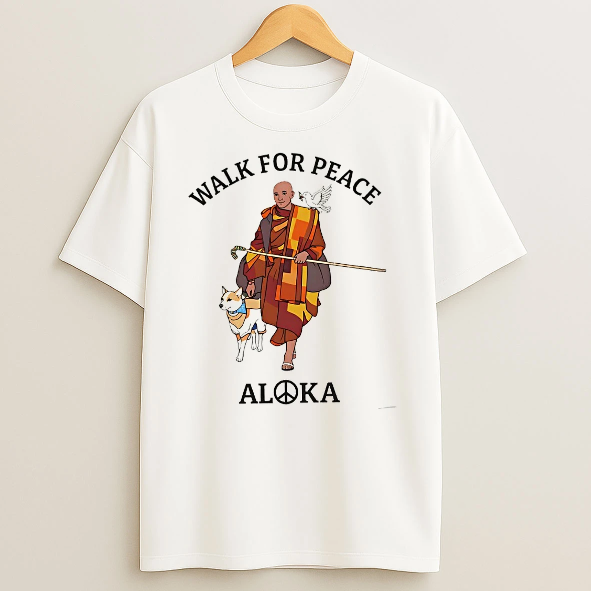 Peace Walking Monk And Aloka Dog Minimalist Vintage T Shirt