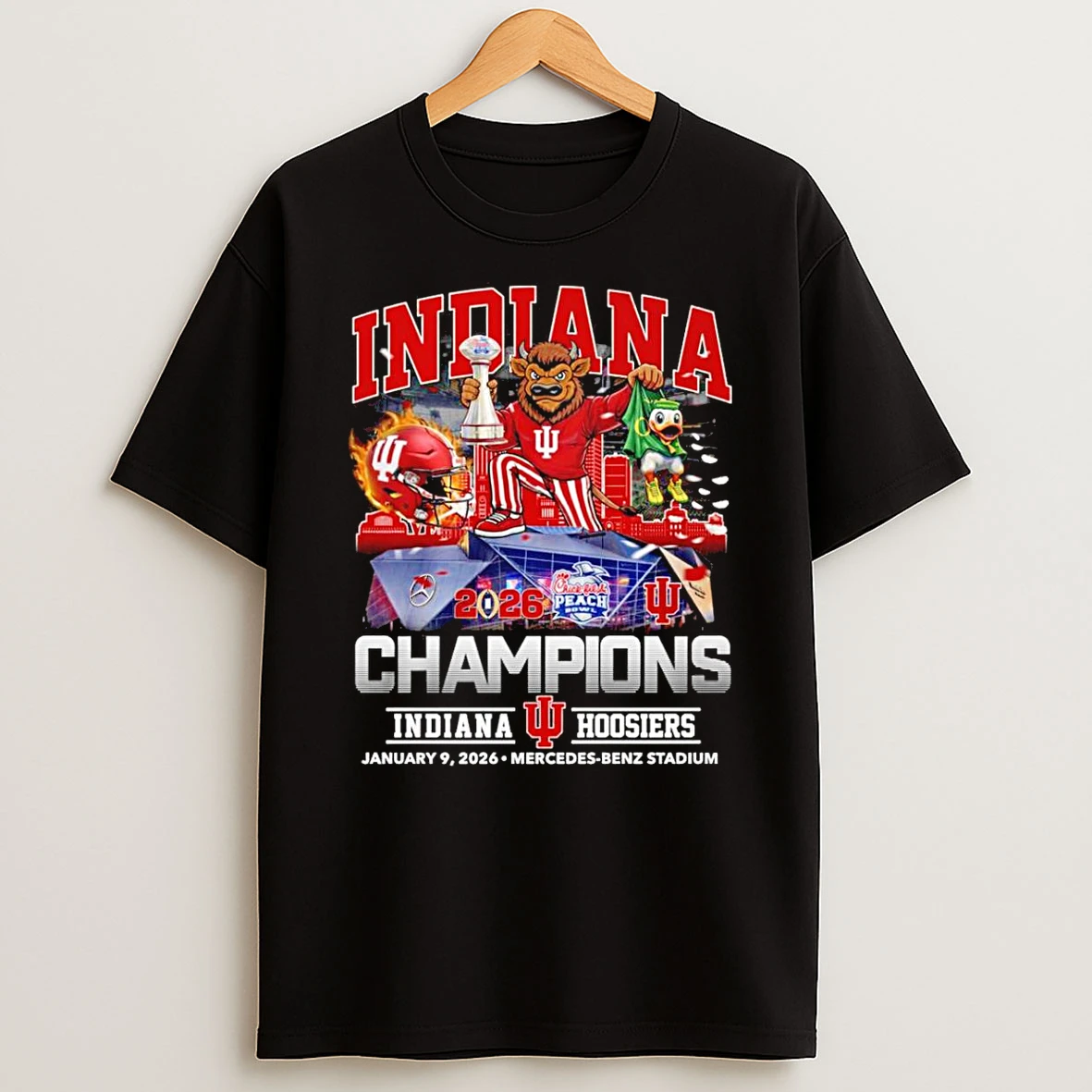 Peach Bowl Champions 2026 Indiana Football Mascot T Shirt