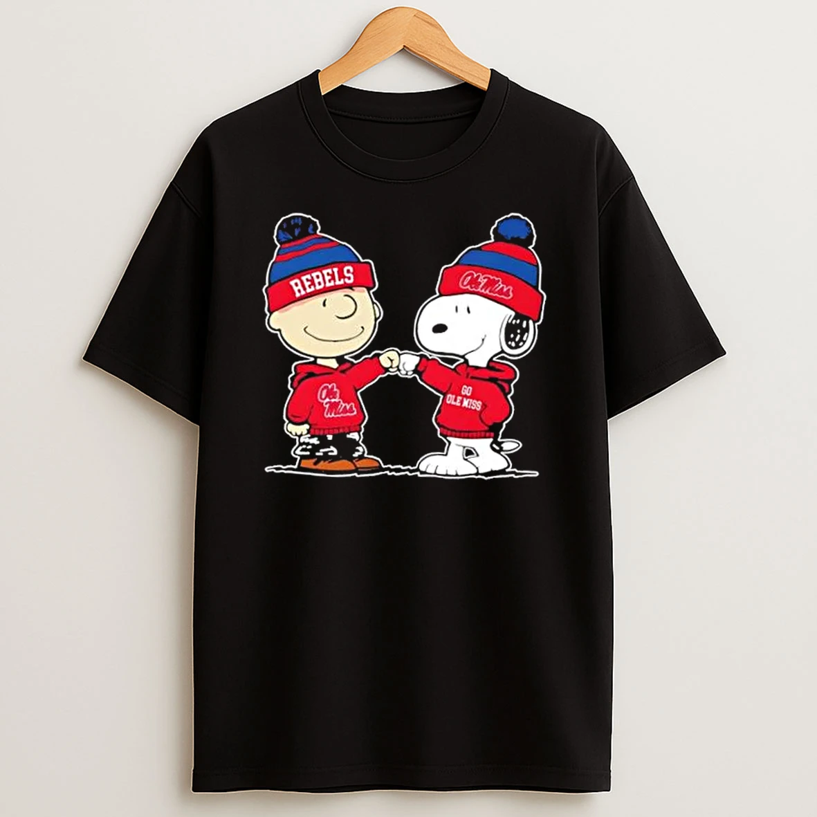 Peanuts Charlie Brown Fist Bump Snoopy X Ole Miss Rebels Football T Shirt