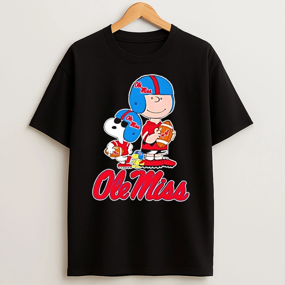 Peanuts Charlie X Snoopy Hug A Ball Olee Miss Rebels Football T Shirt