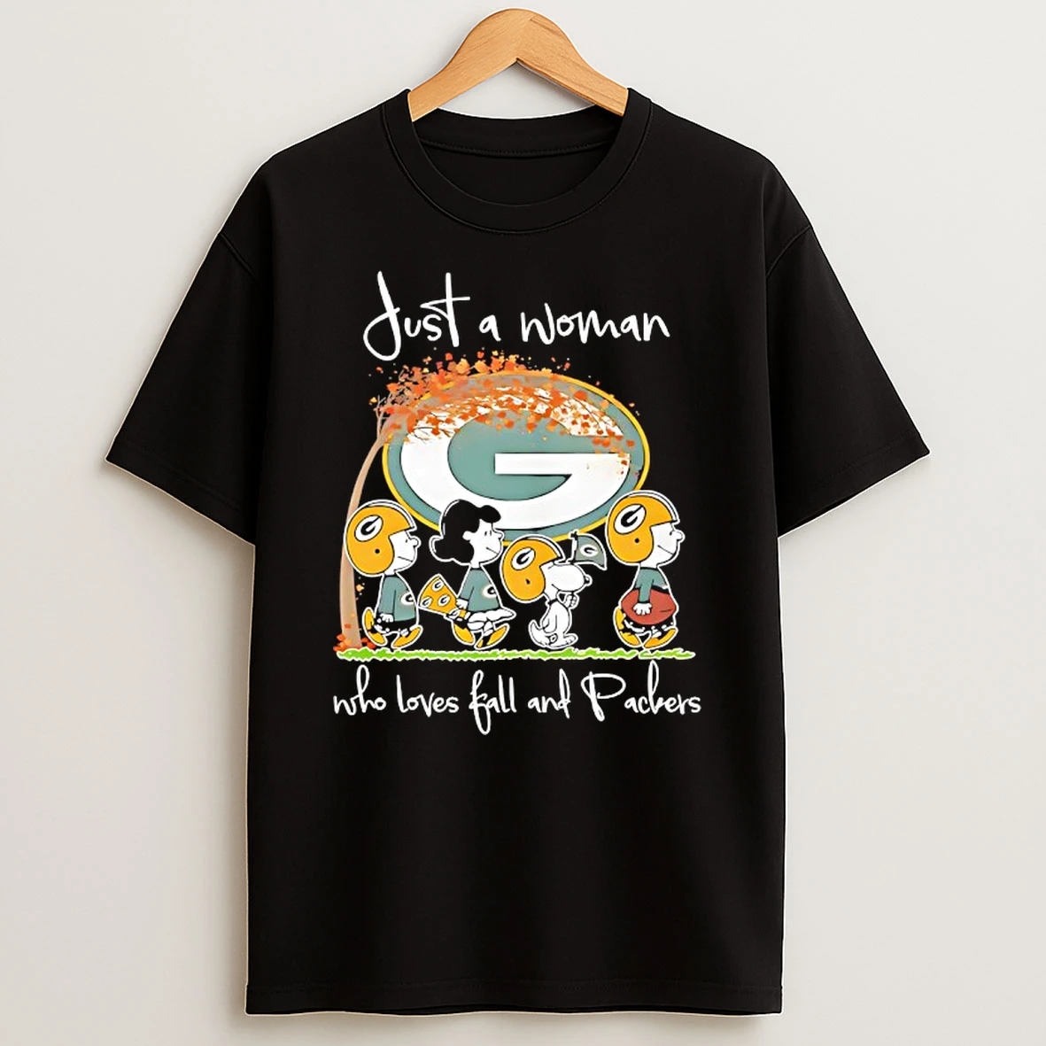 Peanuts Green Bay Packers Just A Woman Who Loves Fall And Packers T Shirt