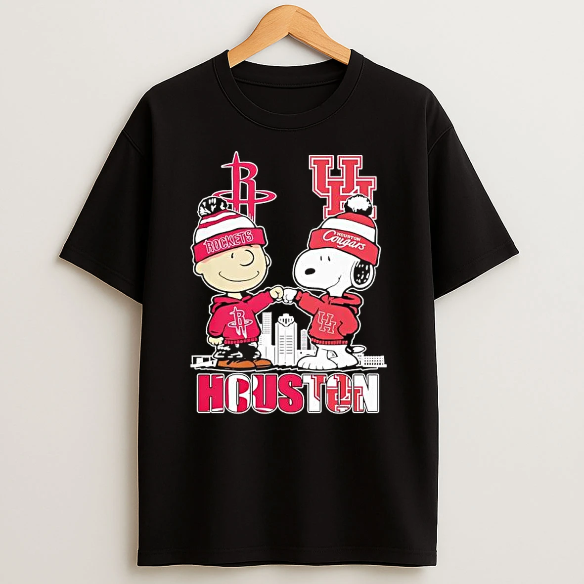 Peanuts Characters X Houston Rockets And University Of Houston Cougars T Shirt