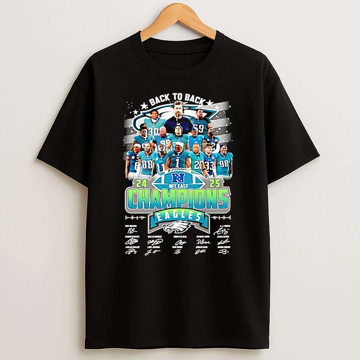Philadelphia Eagles 24 25 Nfc East Champions Back To Back Signatures T Shirt