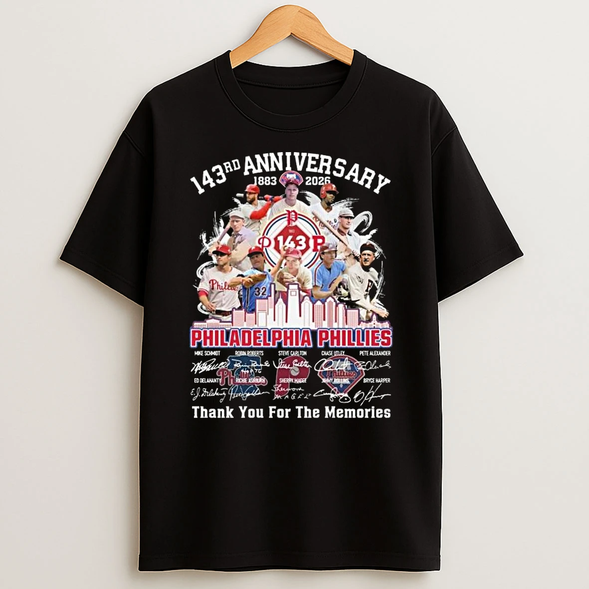 Philadelphia Phillies 143rd Anniversary 1883 2026 Players Signatures Thank You For The Memories T Shirt
