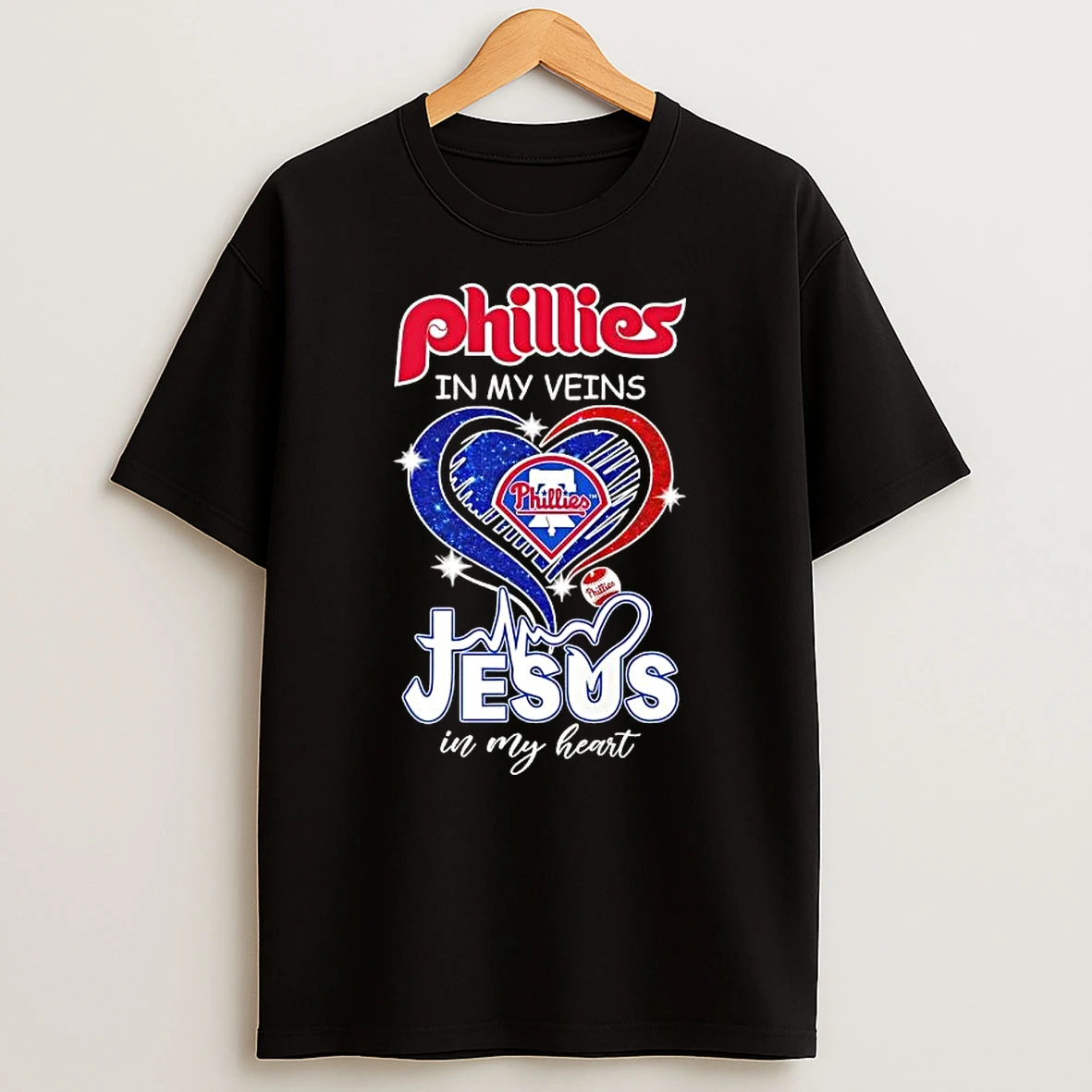 Philadelphia Phillies Baseball In My Veins Jesus In My Glitter Heart T Shirt