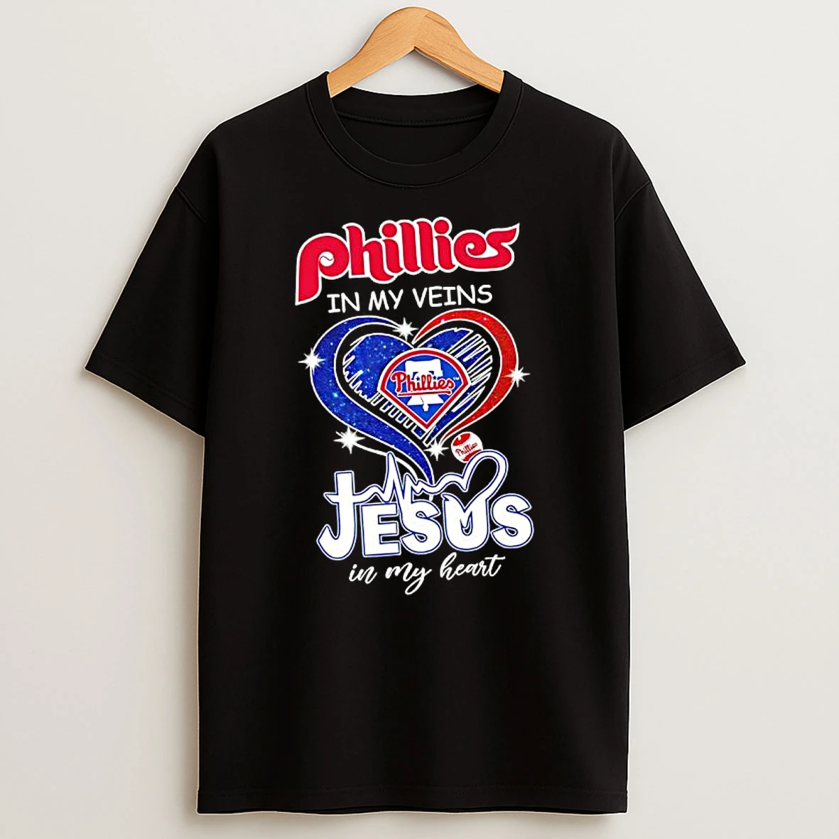 Philadelphia Phillies In My Veins Jesus In My Heart Baseball Graphic T Shirt