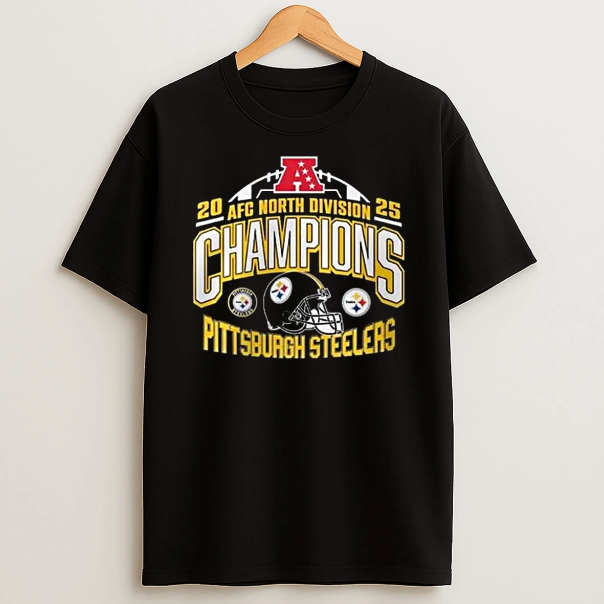 Pittsburgh Steelers 2025 26 Afc North Champions Helmet Logo News T Shirt