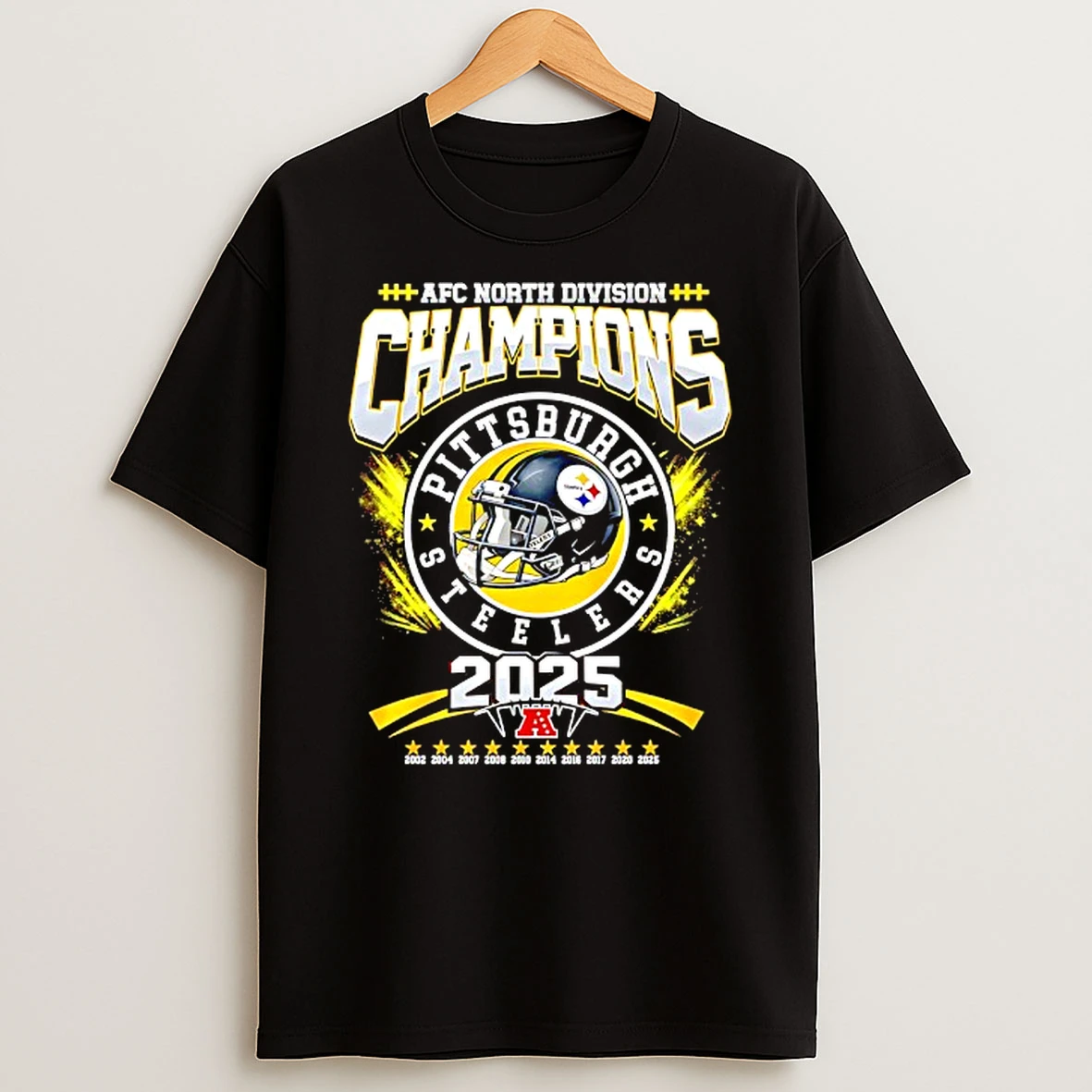 Pittsburgh Steelers 2025 Afc North Champions Helmet Logo T Shirt