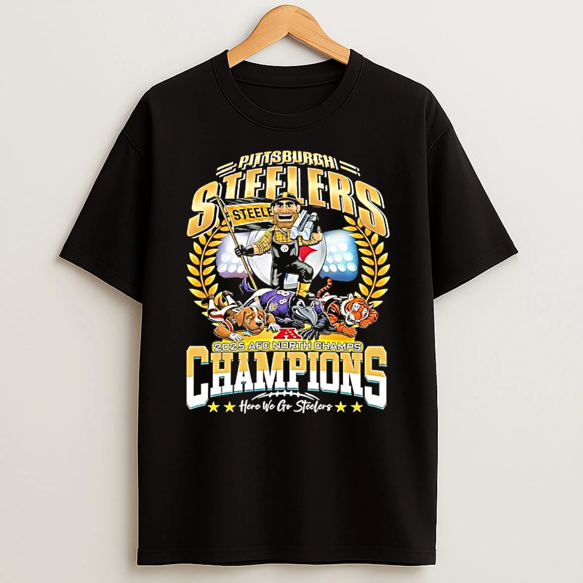 Pittsburgh Steelers 2025 Afc North Chams Here We Go Steelers T Shirt