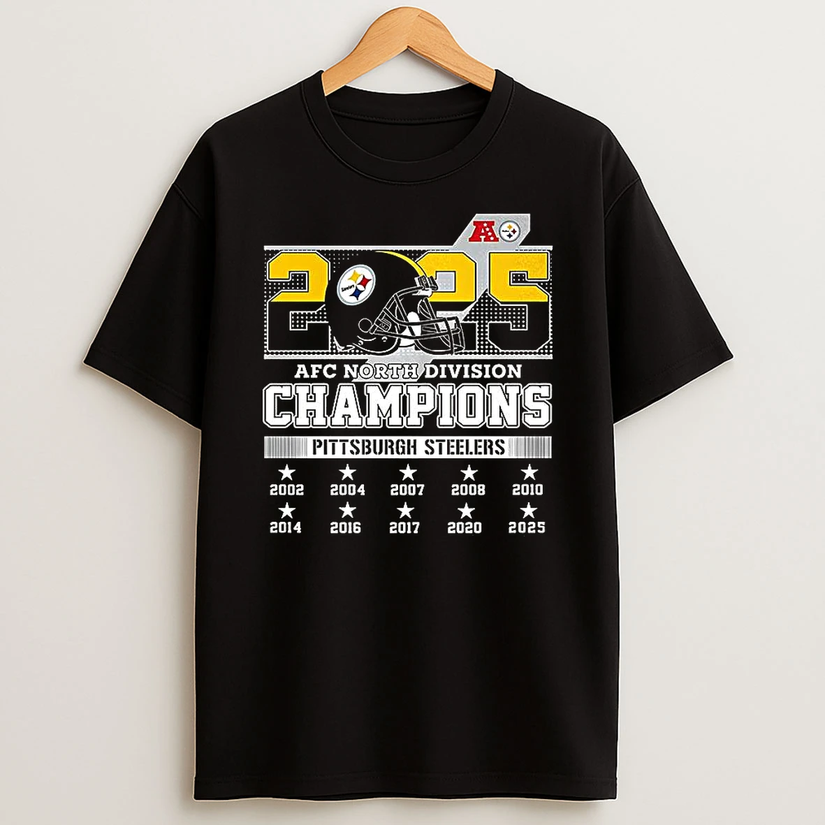 Pittsburgh Steelers 2025 Afc North Division Champions Logo Helmet T Shirt