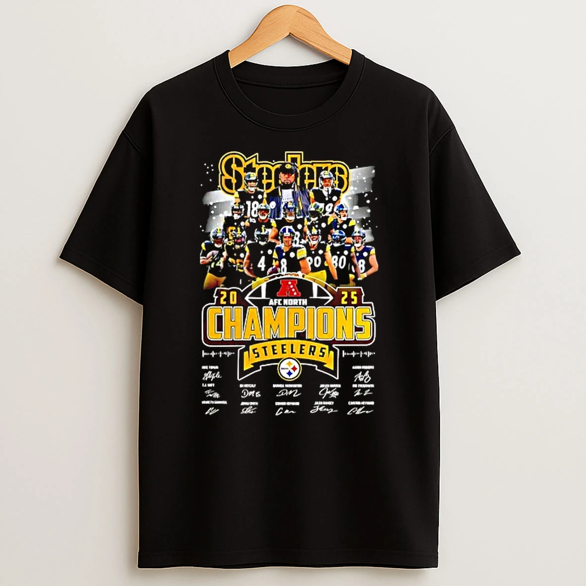 Pittsburgh Steelers 2025 Afc North Division Champions Players Signature T Shirt