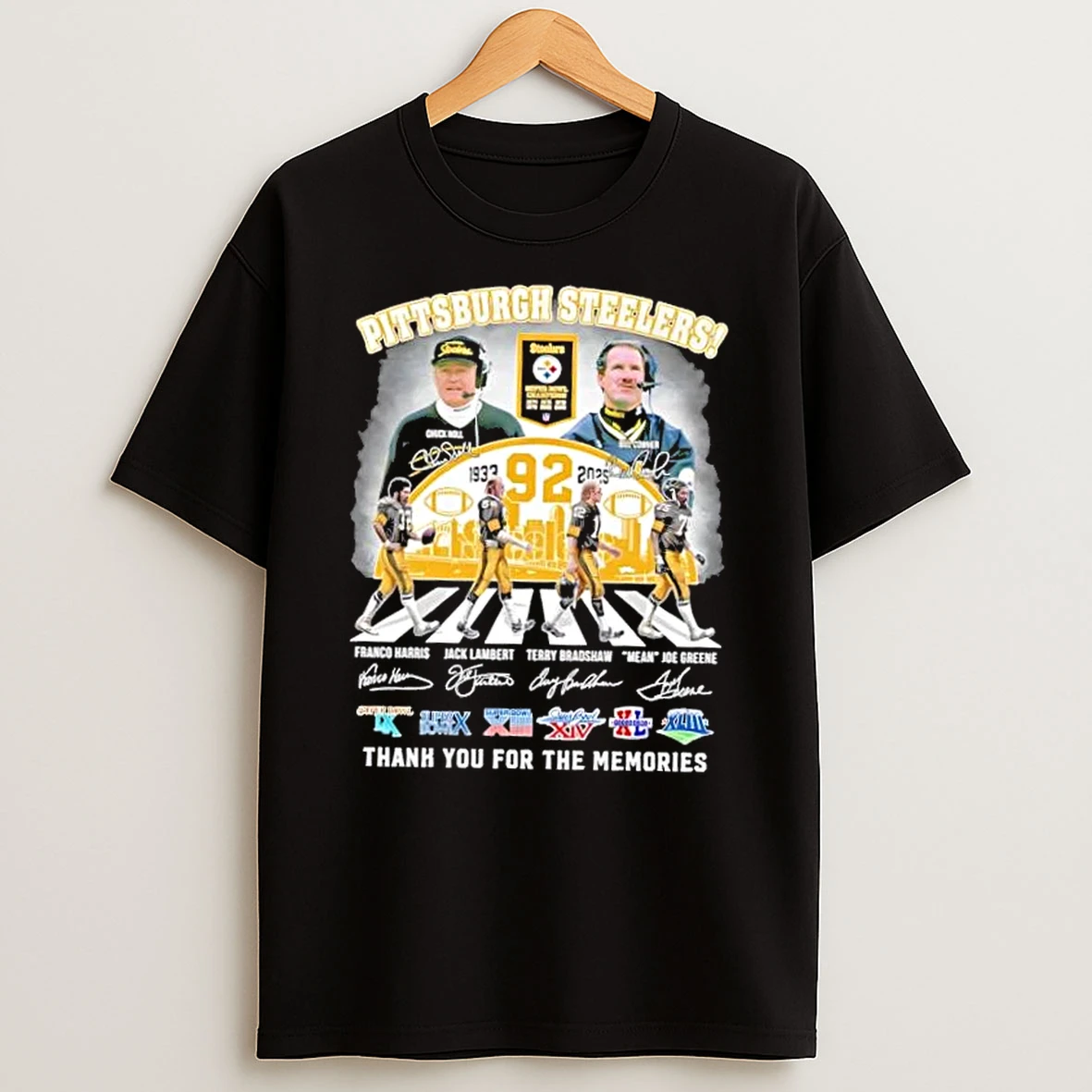 Pittsburgh Steelers 92 Years 1933 2025 Franco Harris And Legends Abbey Road Signatures T Shirt