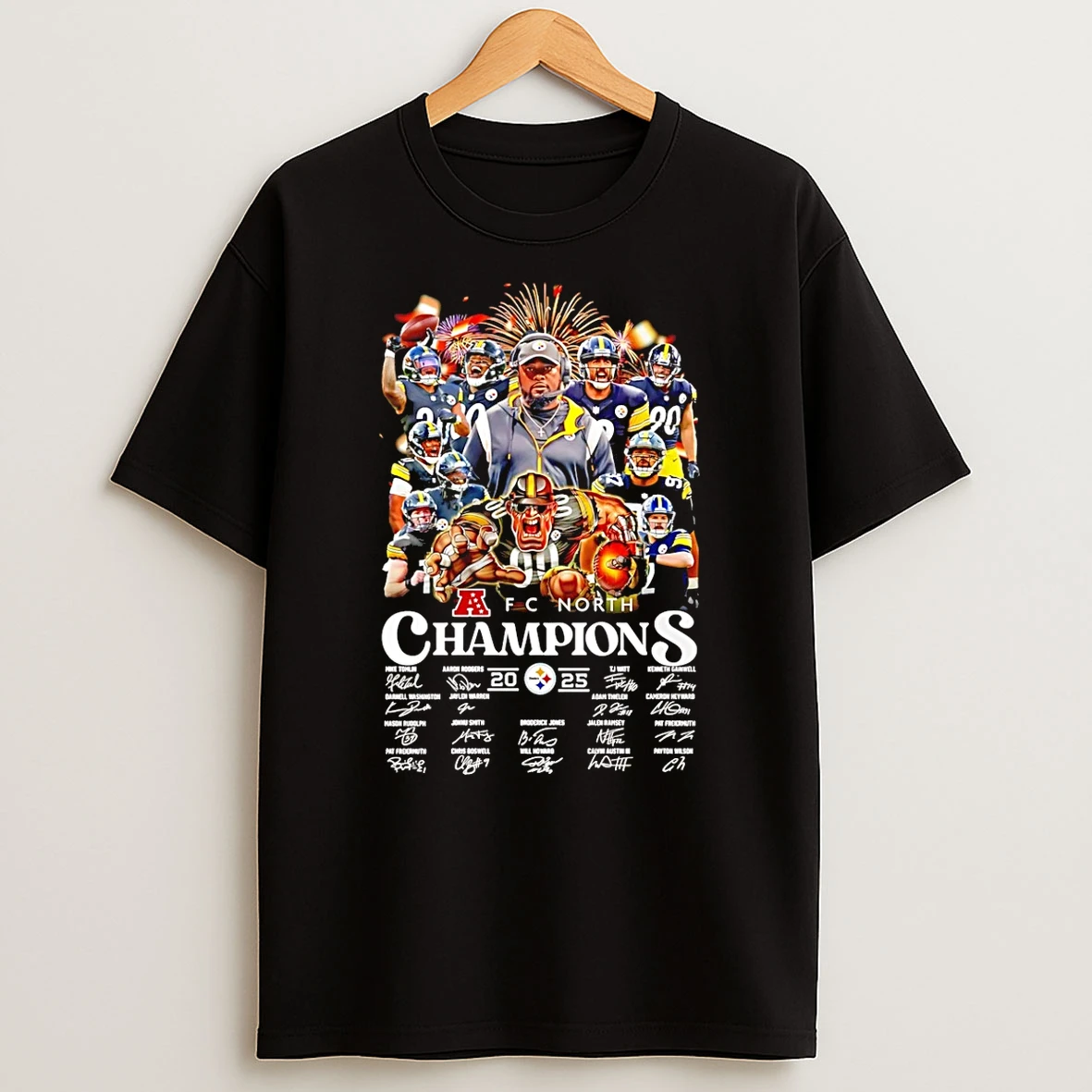 Pittsburgh Steelers Afc North Champions 25 All Team Signatures T Shirt