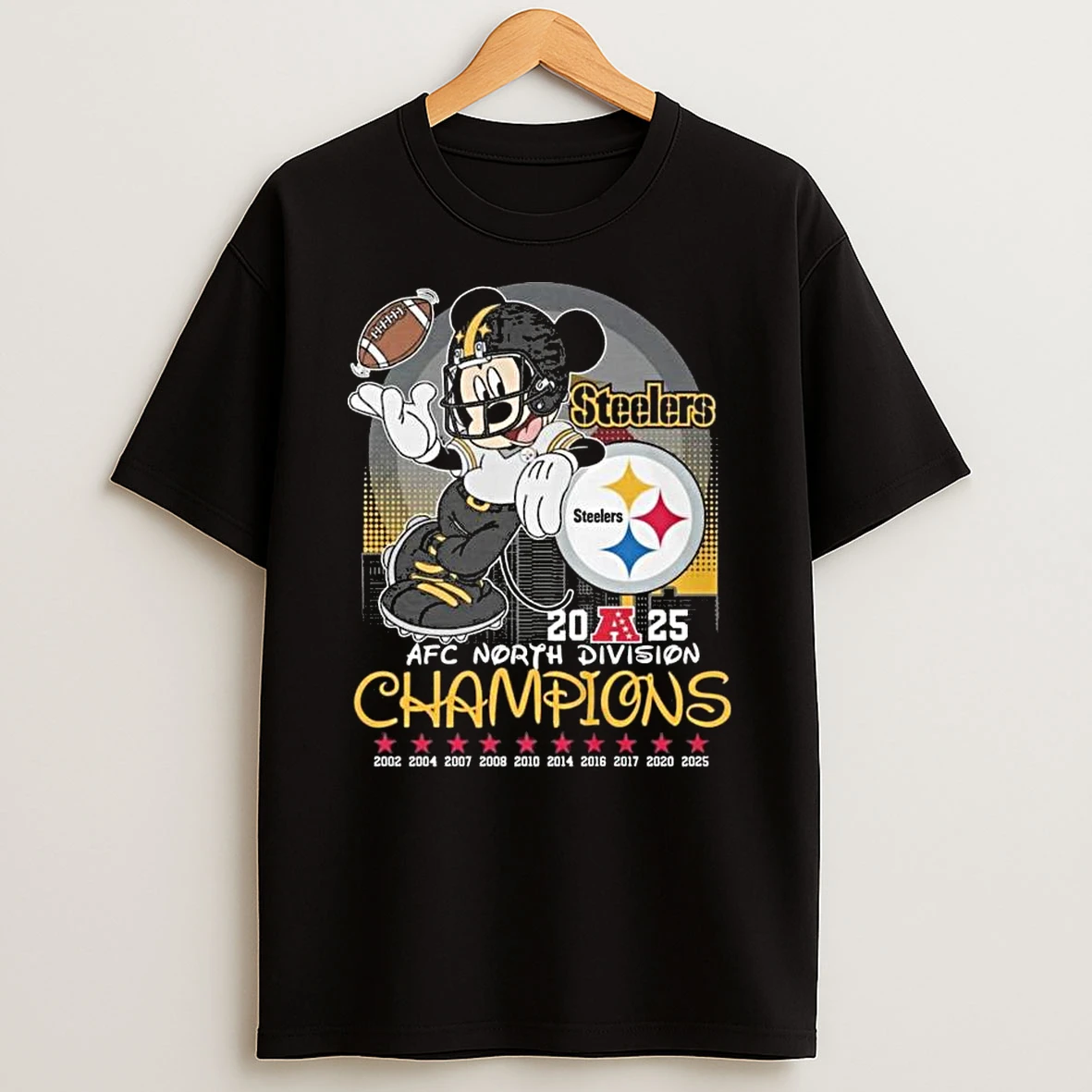 Pittsburgh Steelers Disney Mickey Mouse 2025 Afc North Champions T Shirt