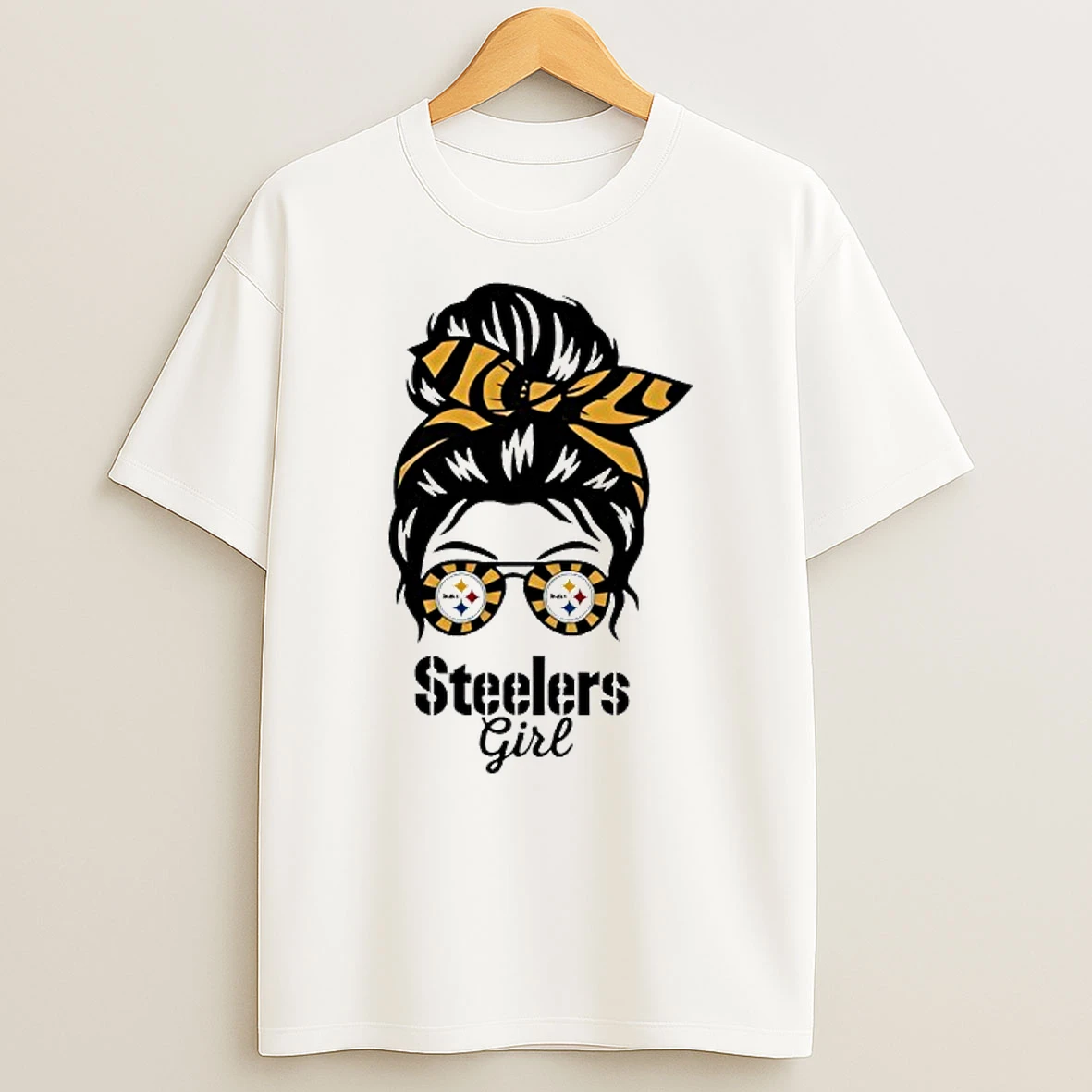 Pittsburgh Steelers Girl Messy Bun Glasses T Shirt