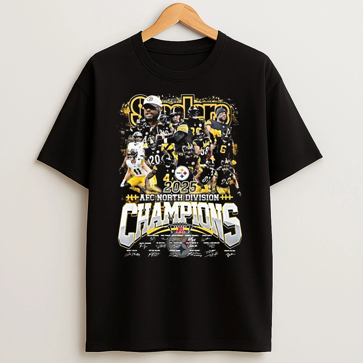 Pittsburgh Steelers Nfl Afc North Champions 2025 Players And Coach Signatures T Shirt