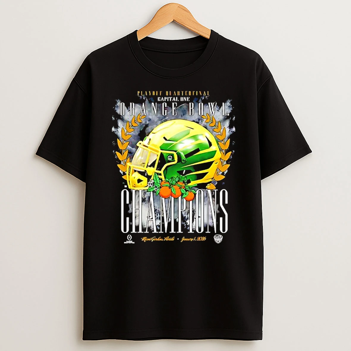 Playoff Quarterfinal Oregon Ducks 2026 Capital One Orange Bowl Champions Helmet T Shirt