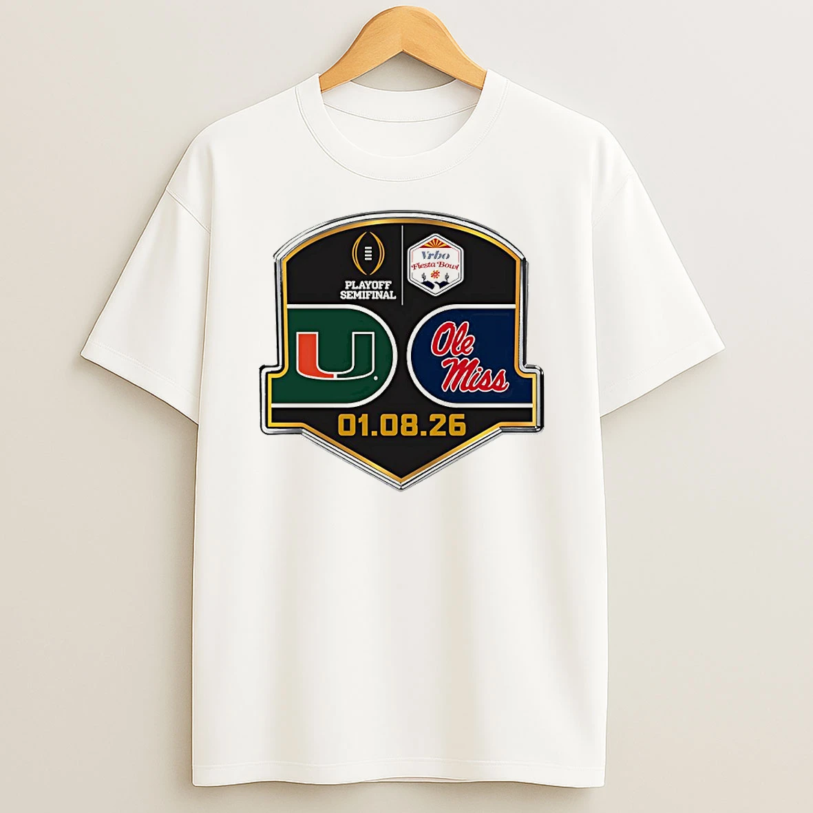 Playoff Semifinal 2026 Vrbo Fiesta Bowl Miami Hurricanes Vs Ole Miss Rebels Circle T Shirt