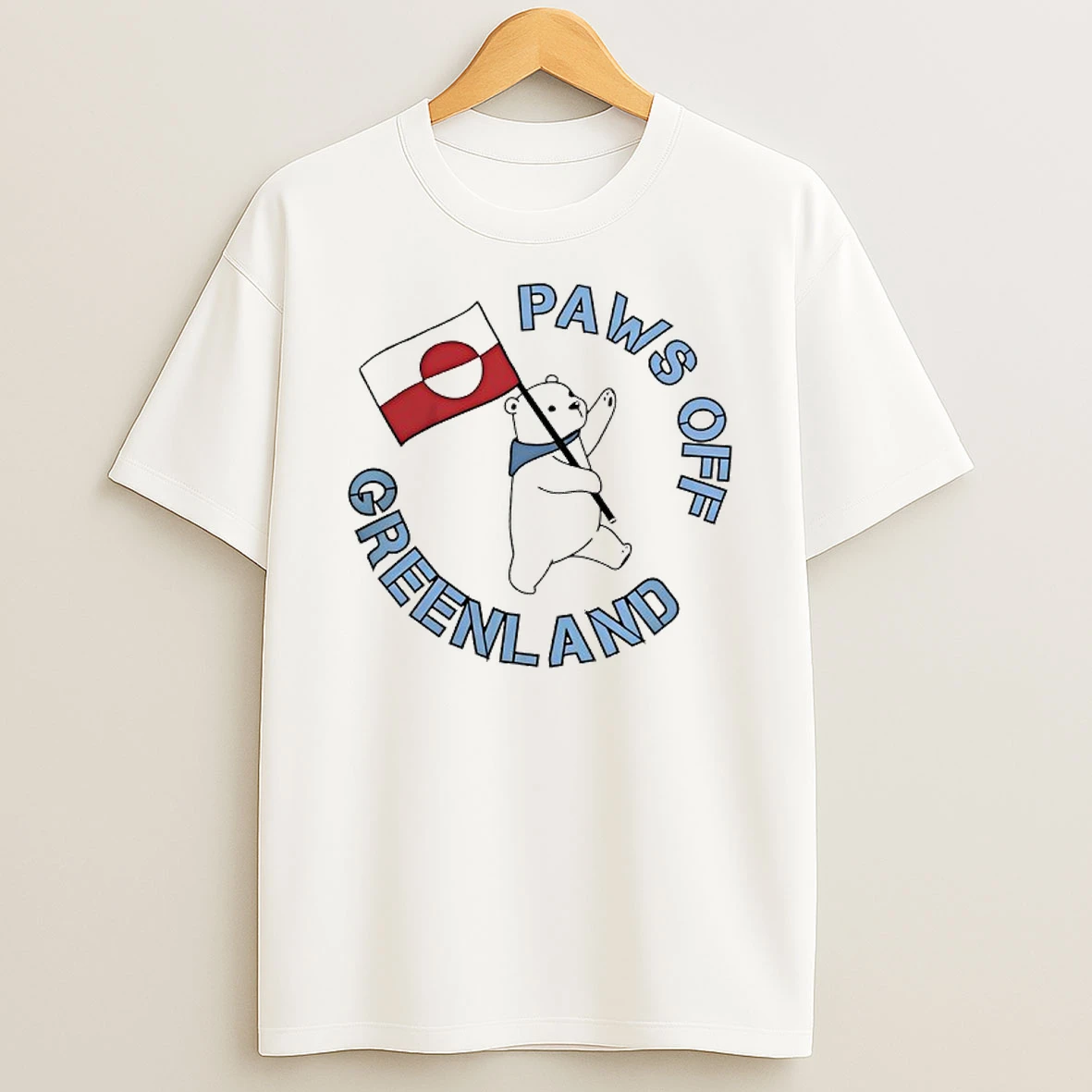 Polar Bear Holding Flag Paws Off Greenland T Shirt