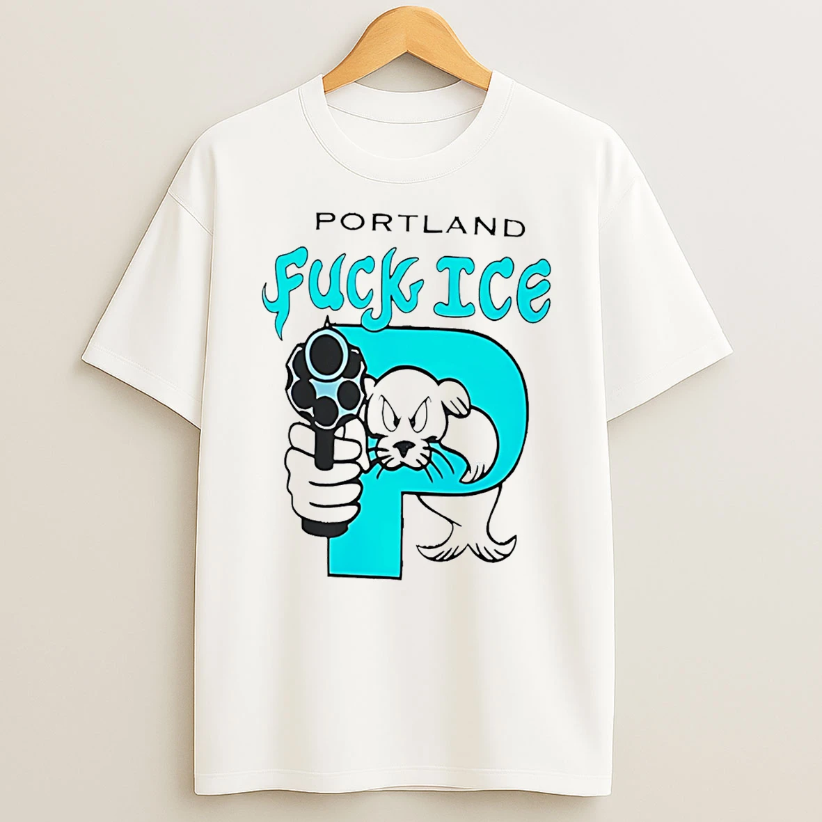 Portland Fuck Ice Water Dog And Gun T Shirt