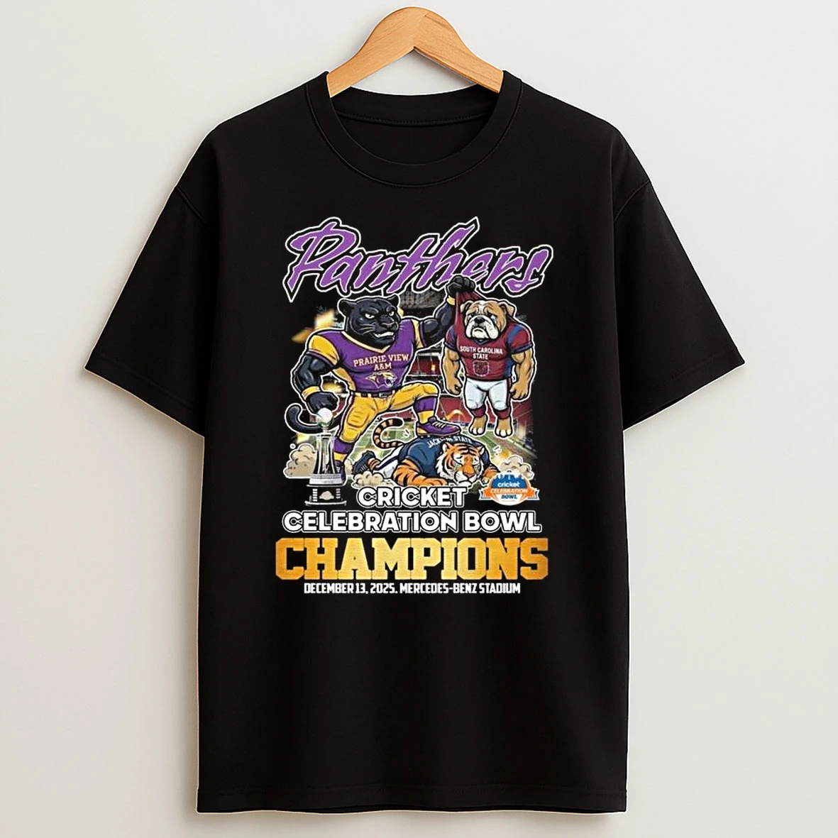 Prairie View Am Panthers Mascot Cricket Celebration Bowl Champions Dec 13 2025 T Shirt