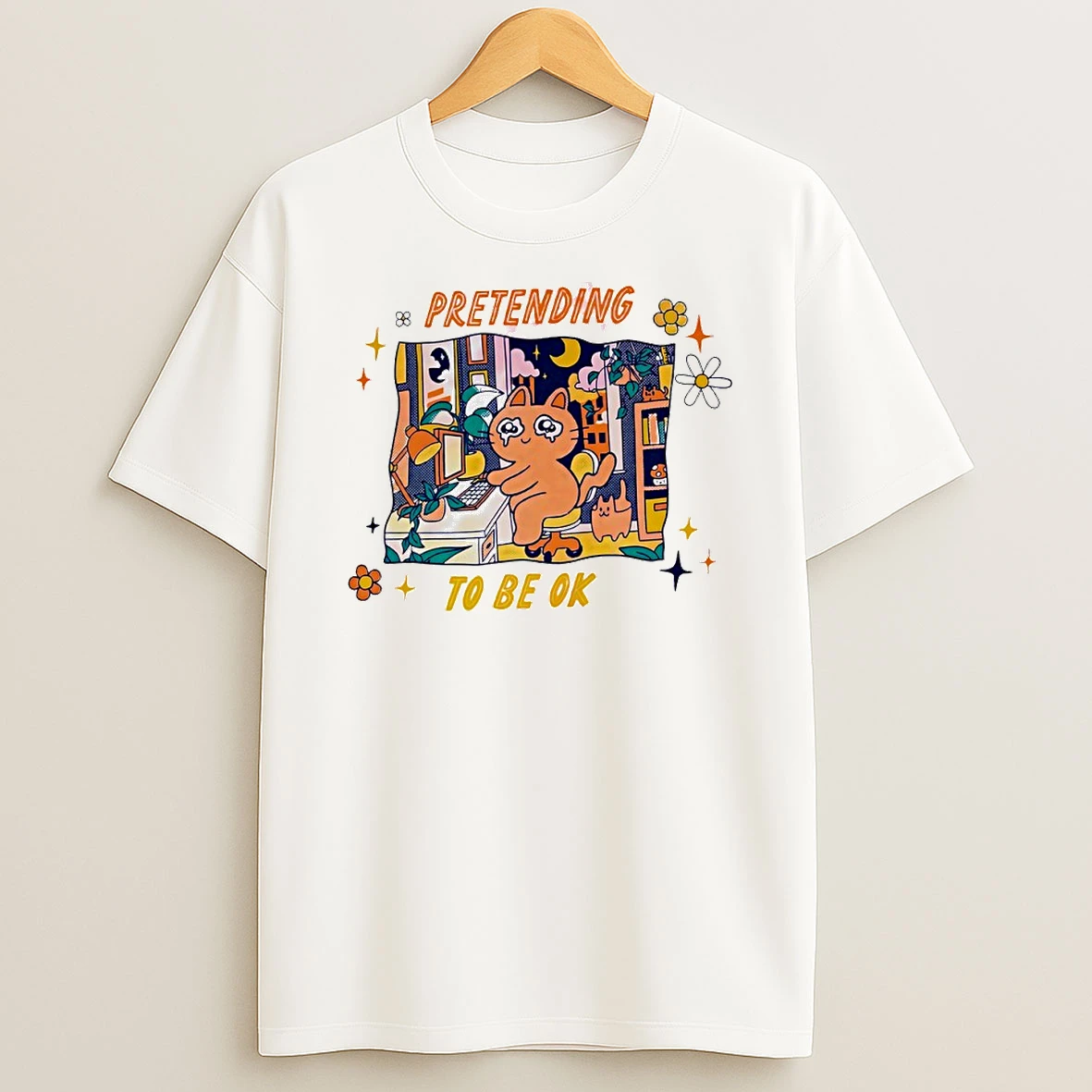 Pretending To Be Ok Cat Circle T Shirt