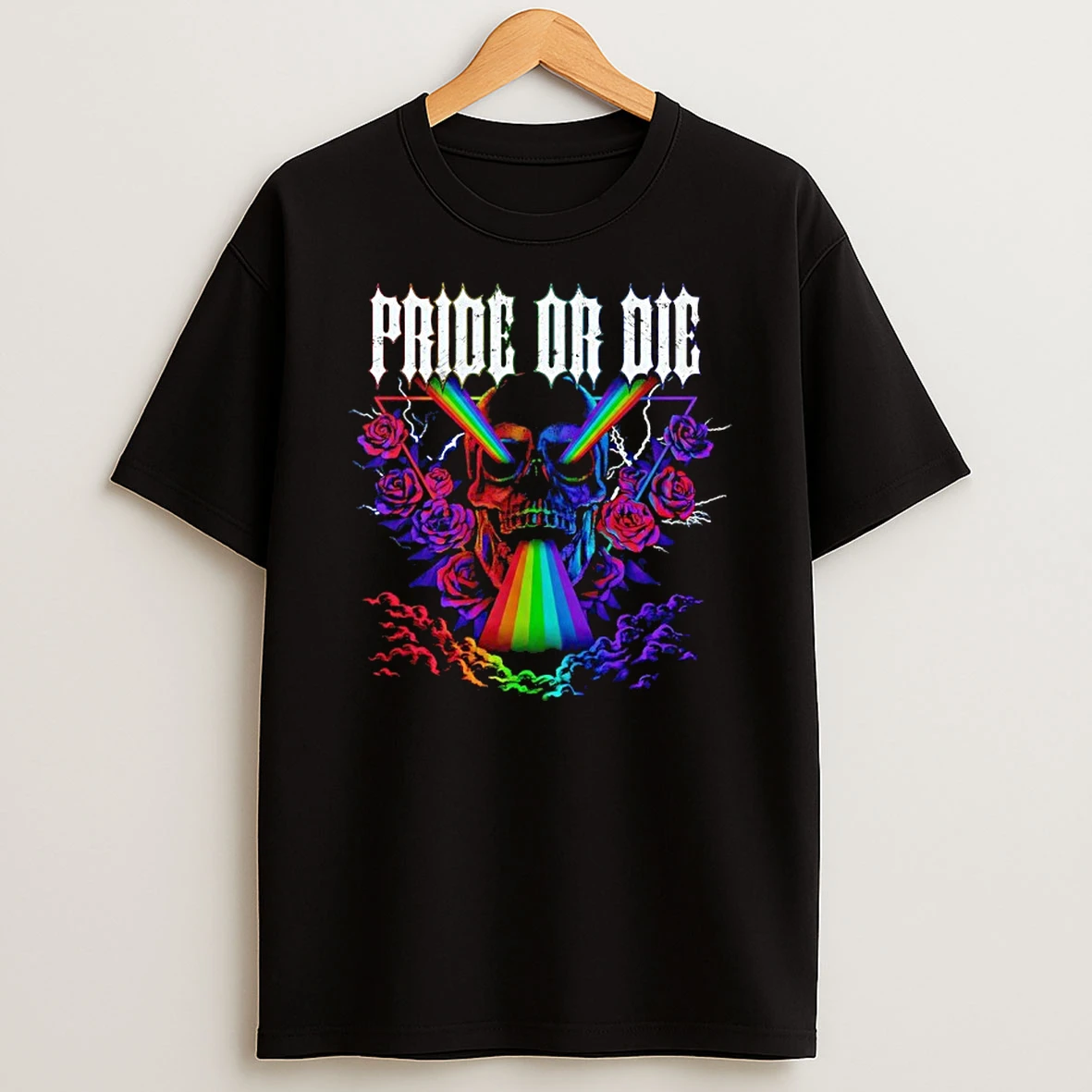 Pride Or Die Skull Rainbow Graphic T Shirt