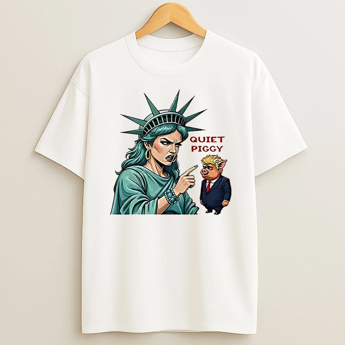Quiet Piggy The Statue Of Liberty Criticized Trump Caricature T Shirt