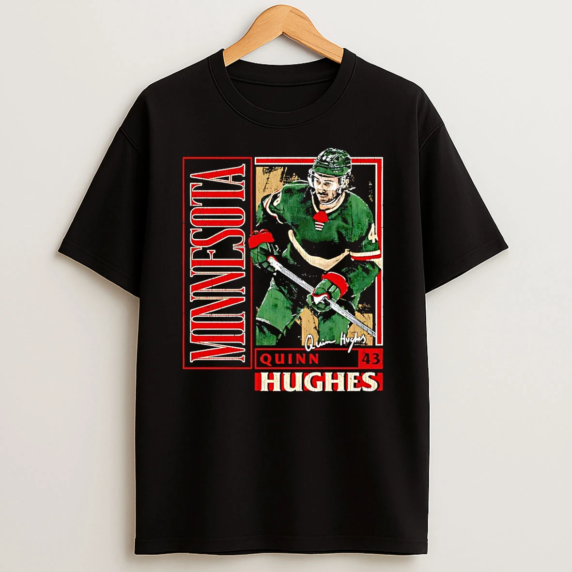 Quinn Hughes Minnesota Vintage Card Signature T Shirt