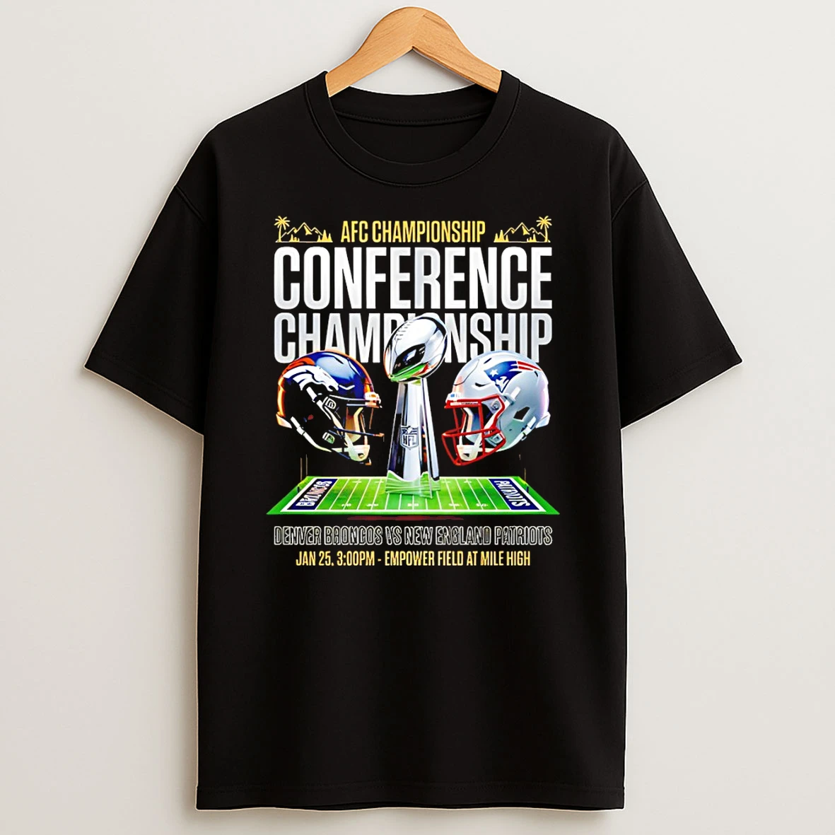 Rqmpyqvx Denver Broncos Vs New England Patriots 2026 Afc Championship Game Day T Shirt