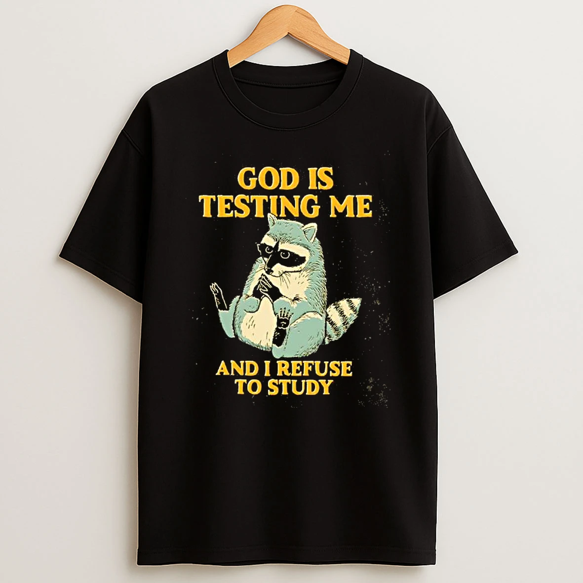 Raccoon God Is Testing Me And Refuse To Study T Shirt