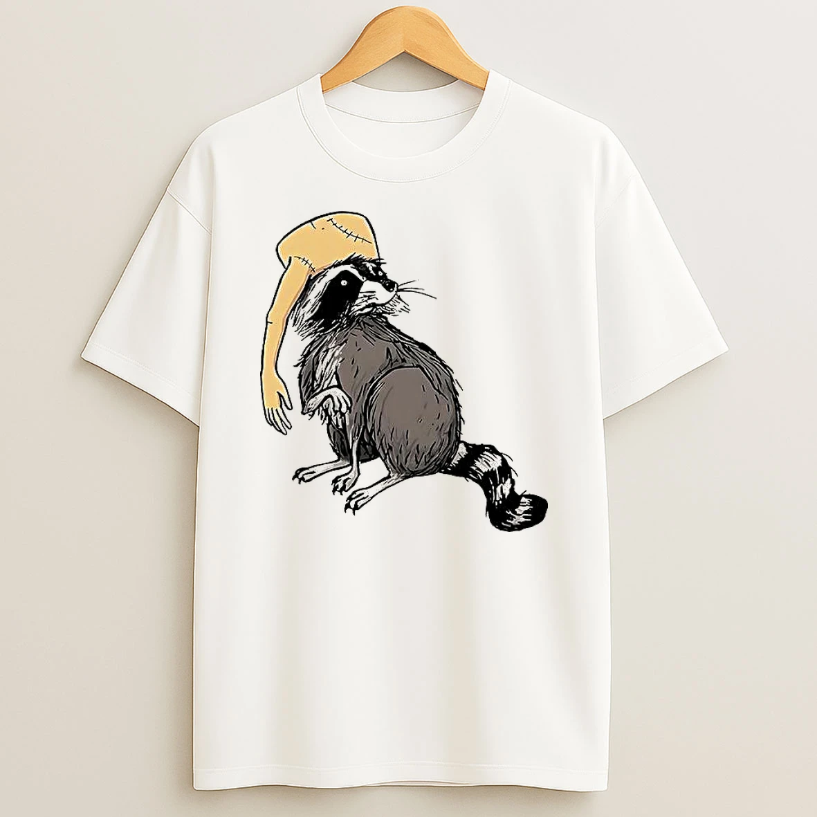 Raccoon Wearing A Hat Human Arm Horror T Shirt