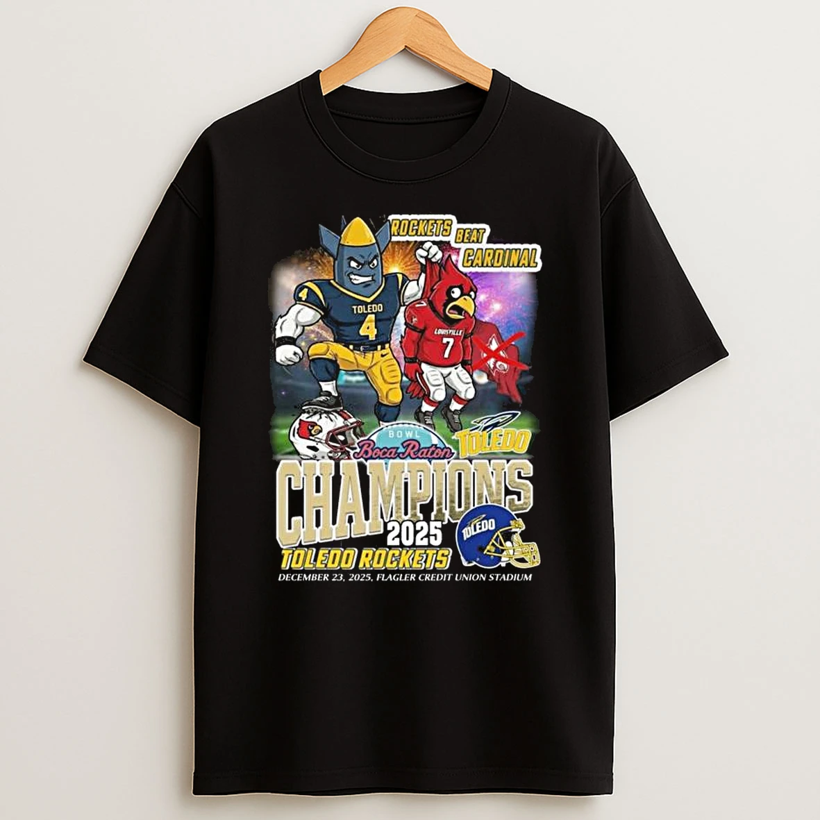 Rockets Beat Cardinal Boca Raton Bowl Champions 2025 Dec 23 2025 Mascot T Shirt