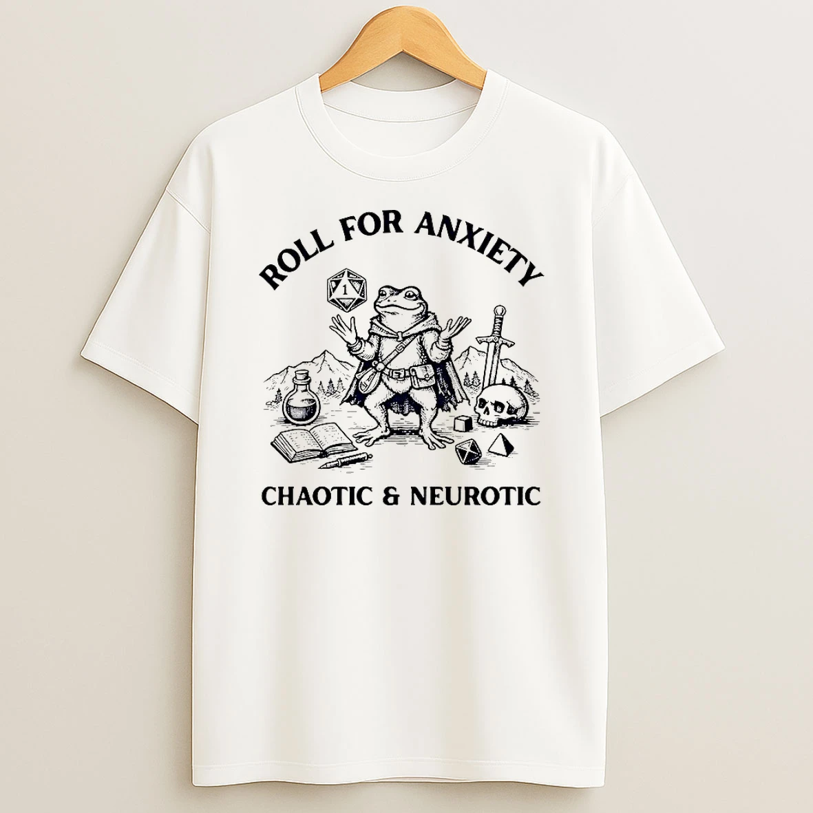 Roll For Anxiety Chaotic And Neurotic Frog Dungeons And Dragons T Shirt