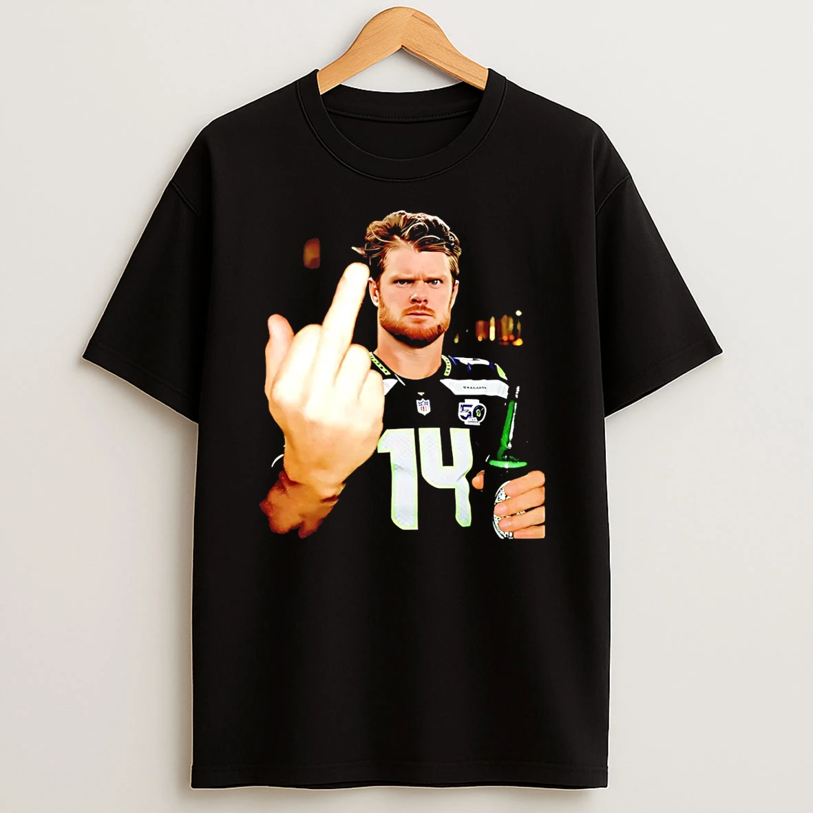 Sam Darnold Seattle Seahawks Middle Finger And Beer 2026 T Shirt