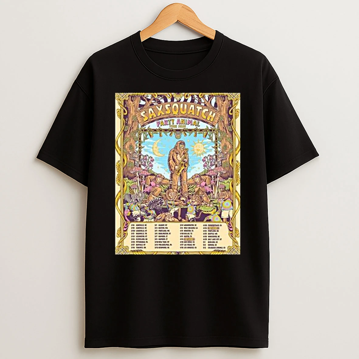 Saxsquatch Party Animal Tour 2026 North America Schedule Dates T Shirt