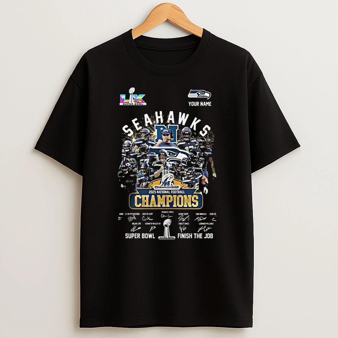 Seahawks 2025 Nfc Champions Super Bowl Finish The Job Signatures T Shirt