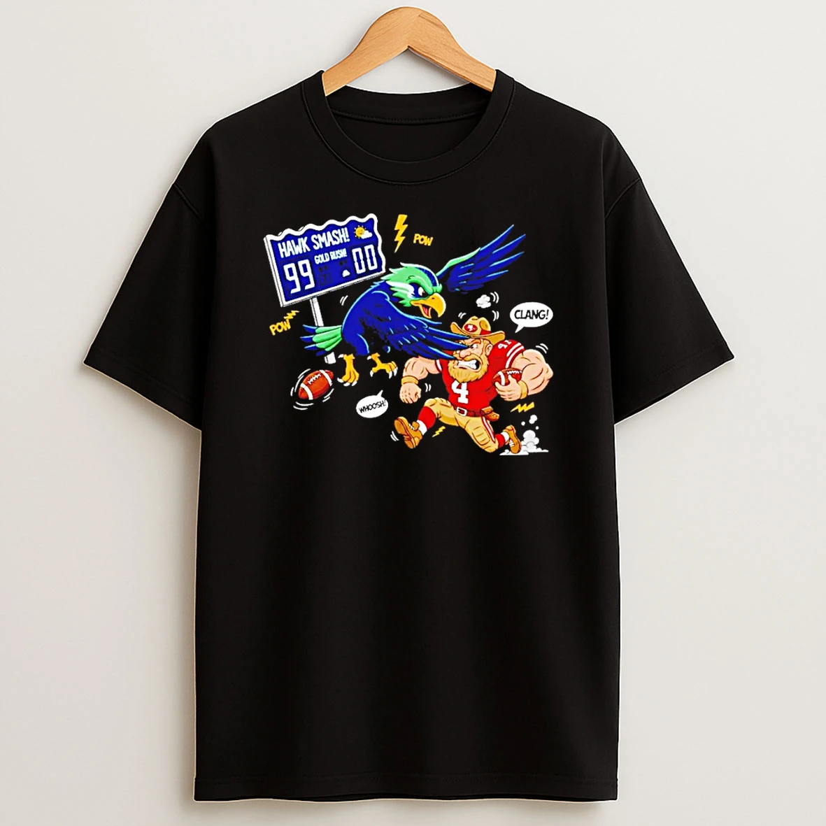 Seahawks Beat 49ers Cartoon Rivalry Hawlk Smash Funny Nfl Game Day T Shirt