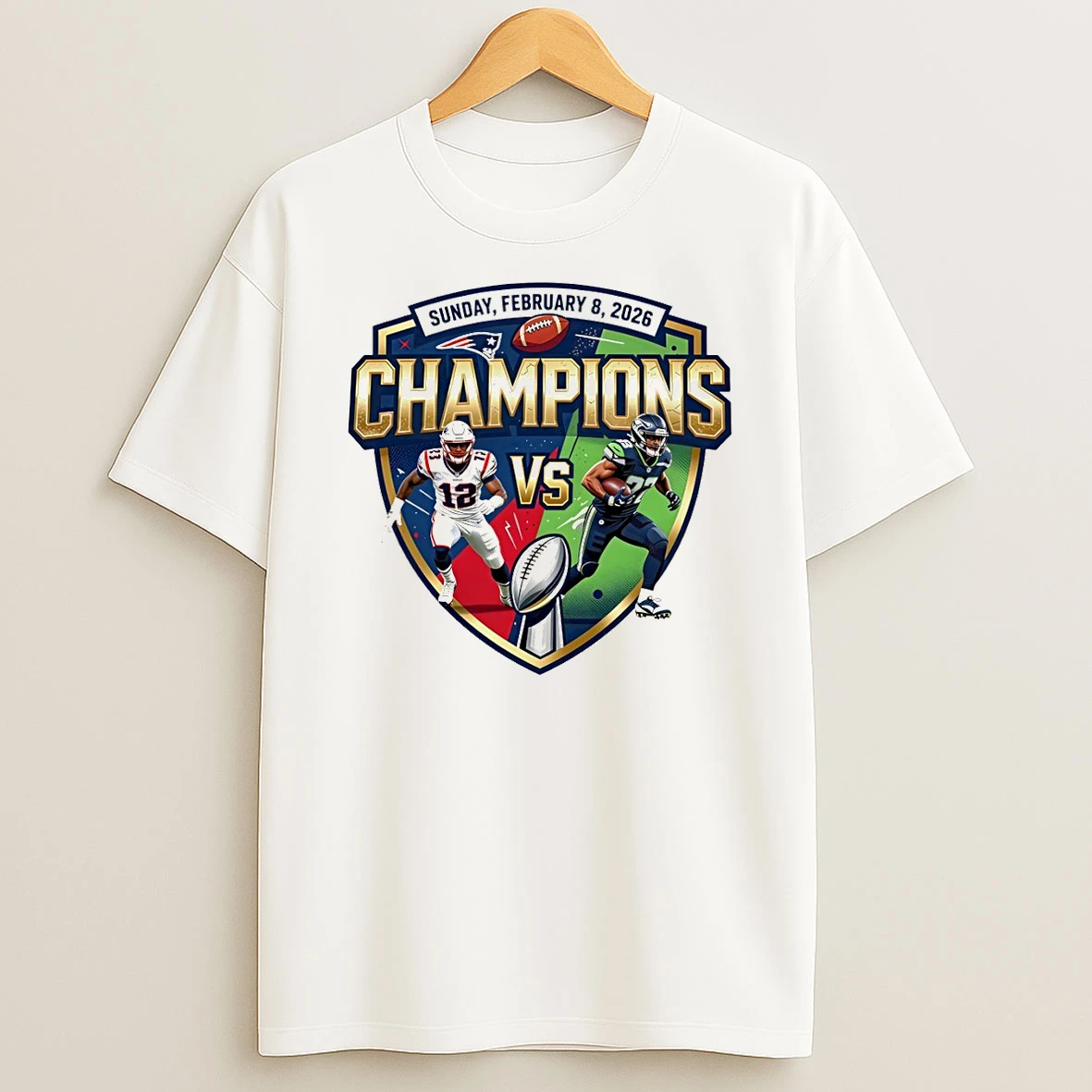 Seattle Football Vs New England Football Big Game Championship Sunday Feb 8 2026 T Shirt